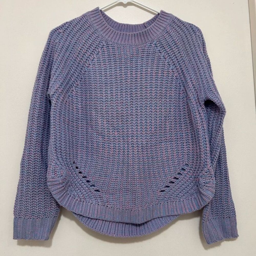 SO Marled Chunky Knit Sweater XS Purple Pink Curved Hem